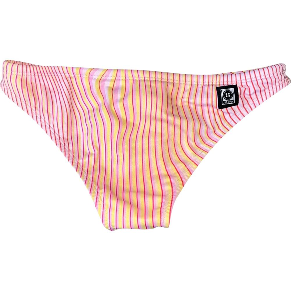 NEW Jolyn EUROPE Bikini Bottoms Pink Yellow Ombré Multi Stripe UPF 50+ Sz. Small
